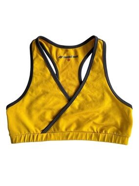 NORDIC TRACK Sports Bra, Yellow and Grey, Size Large, Racerback Wrap Style Front
